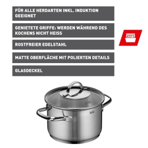 Oala inox Silit Achat 16cm 19L inductie capac sticla - Img 2