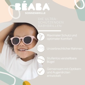 Ochelari de soare copii BEABA - 100 protectie UV CAT 3, roz, confort optim - Img 3