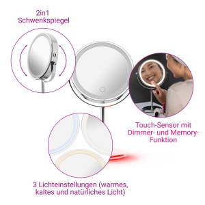 Oglinda cosmetica Medisana CM 844 cu marire, oglinda de masa cu iluminare, oglinda fara fir cu baterie, lumina LED continua si 2 suprafete de oglinda rotative fara si cu marire de 7x - Img 4