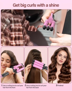 Ondulator cu 3 Tubi pentru Par, Rosa, Temperatura Regla, Incalzire Rapida - Img 3