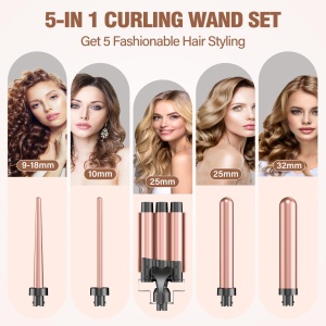 Ondulator de par BESTOPE PRO 5-in-1, 3 cilindri ceramici, 2 temperaturi, manusa inclusa - Img 3