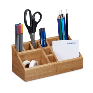 Organizator birou din bambus Relaxdays, 10 compartimente, design natural