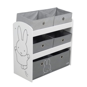 Organizator jucarii roba Miffy alb cu 5 cutii din material textil