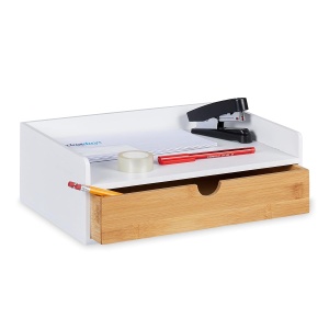 Organizer birou Relaxdays cu 1 sertar, din bambus, albnatural, 11 x 32 x 22 cm