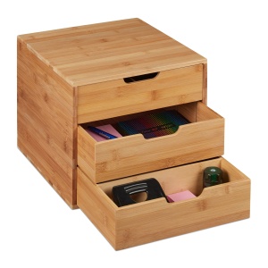 Organizer birou Relaxdays din bambus, 3 sertare, culoare natur