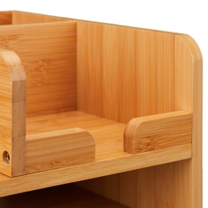 Organizer birou Relaxdays din bambus cu 2 sertare si 5 compartimente, 26,5 x 33 x 24 cm - Img 6