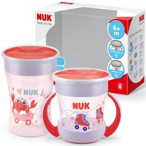 Pahar de invatare NUK Magic Cup Duo-Set, 160 ml 230 ml, rosu, BPA-free