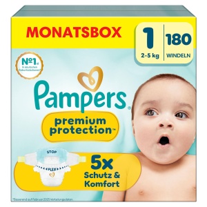 Pampers Premium Protection 1, 180 scutece, 2kg-5kg
