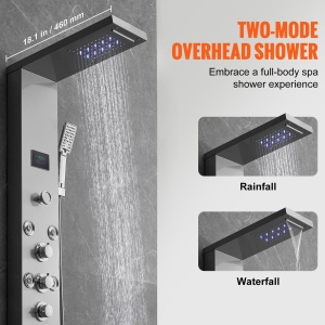 Panou de Dus VEVOR 8009FL, 6 Moduri, LED, 8 Jeturi de Masaj, Inox 304 - Img 3