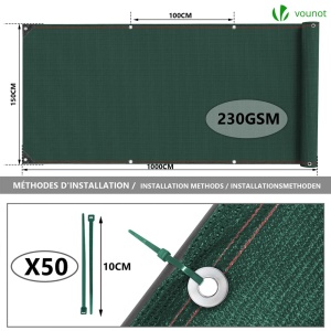 Panou de protectie VOUNOT 1.510m, HDPE 230gm, Verde, 95 umbrire - Img 2