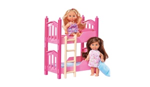 Pat cu etaj pentru papusi Simba Evi Love, 2 papusi incluse, roz, 12 cm