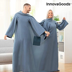 Patura cu maneci InnovaGoods Doublanket, 160x180 cm, culoare albastru-beige - Img 2