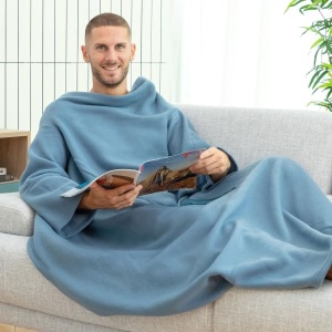 Patura cu maneci InnovaGoods Faboulazy, poliester, albastru-bej, dimensiuni 130x170 cm - Img 6