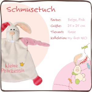 Patura de plus NICI Hase Kleine Prinzessin 25x25 cm pentru copii, 0 luni - Img 3