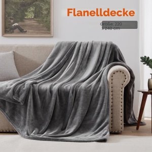 Patura din fleece GRIFEMA 220 x 240 cm, Gri, 100 Microfibra - Img 2