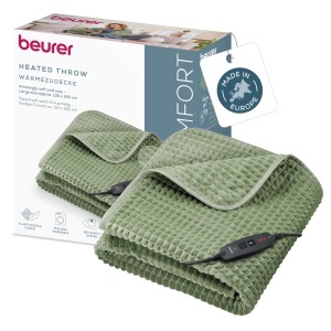 Patura electrica Beurer HD 72 Waffle Sage Green, 3 trepte temperatura, 180x130 cm