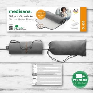Patura termica de exterior Medisana OL 800, patura termica fara fir cu 3 niveluri de temperatura pentru deplasare, cu material moale si pufos, rulabila compact si cu geanta de depozitare - Img 6