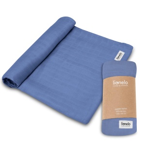 Paturica multifunctionala Lionelo Bamboo Swaddle 120x120 cm Blue Denim 100 bambus natural
