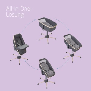 Patut Maxi-Cosi Alba All-in-1, Schimbare usoara intre patutul pentru copii, leagan pentru bebelusi si scaun inalt, 0 luni-3 ani (15 kg), Compatibil cu kitul de masa Maxi-Cosi Alba, Beyond Graphite - Img 2