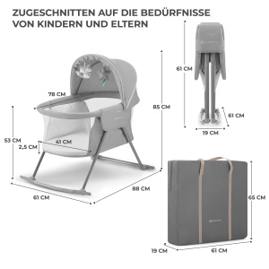 Patut pliabil Kinderkraft LOVI 3 in 1 Gri cu functie de leganare si plasa anti-insecte - Img 9