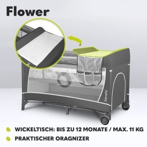 Patut pliabil Lionelo Flower 4in1 cu acces lateral, masa de schimb, roti - Img 3