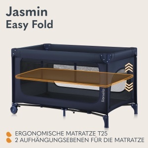 Patut pliabil Lionelo Jasmin Easy Fold pentru copii 2 nivele cu roti si acces lateral - Img 3
