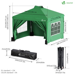 Pavilion pliabil VOUNOT 3x3m impermeabil, verde, cu 4 laterale si 3 saci cu nisip - Img 6