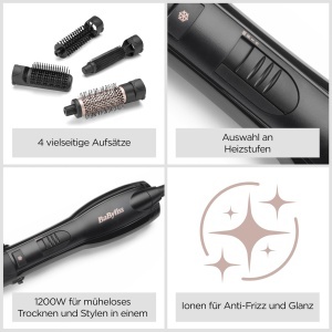 Perie de par BaByliss Smooth Finish 1200, 1200W, Ioni, NegruRoz - Img 7