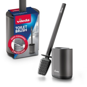 Perie WC Vileda cu Cap Flexibil si Maner din Inox, 2-in-1, Culoare Gri