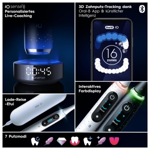 Periuta de dinti electrica Oral-B iO Series 10 Plus Edition, periuta de dinti electrica, PLUS 3 periute, 7 moduri de periaj pentru ingrijirea dentara, husa de calatorie de incarcare, proiectata de Braun, negru cosmic - Img 6