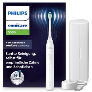 Periuta de dinti electrica Philips Sonicare 5500, periuta de dinti sonica cu 2 moduri de periaj, control presiune, EasyStart, SmarTimer si BrushPacer, alb, model HX7110/02 [Tehnologie noua]