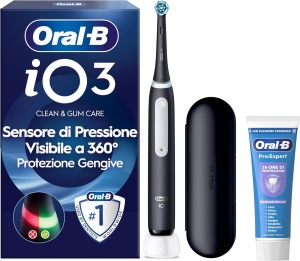 Periuta electrica Oral-B iO 3, neagra, cu senzor de presiune si 3 moduri de curatare
