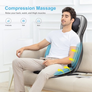 Perna de scaun pentru masaj Shiatsu pentru spate si gat Comfier cu caldura - Tampon de masaj de framantare 2D/3D cu spatar complet si compresa de aer reglabila, Covoras de masaj pentru tot corpul pentru femei, barbati - Img 5