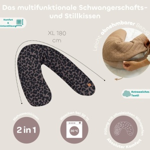 Perna multifunctionala BEABA Big Flopsy, 170 cm, pentru somn si alaptare, culoare leopard - Img 3