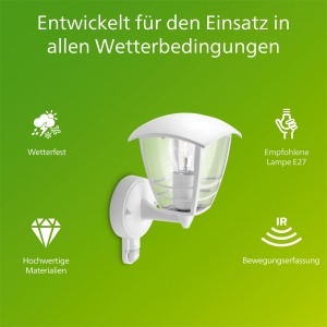 Philips Creek Aplica de Exterior Alba IP44 Aluminiu cu Senzor de Miscare - Img 2
