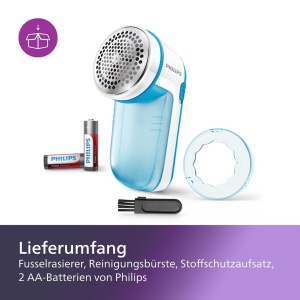Philips Lam Shaver - Indepartarea scamelor pentru articole de imbracaminte, potrivita pentru toate textilele, 2 setari de inaltime, functioneaza cu baterii (2X baterii AA incluse), albastru (GC026/00) - Img 3