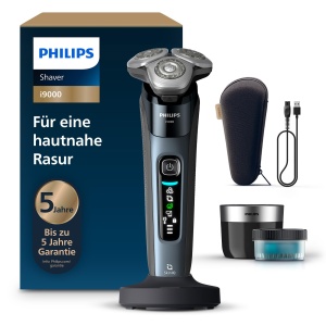 Philips Shaver i9000, aparat de ras electric umed si uscat pentru barbati cu aparat de tuns integrat, albastru porumbel, statie de curatare, statie de incarcare si geanta de calatorie (model X9001/30)