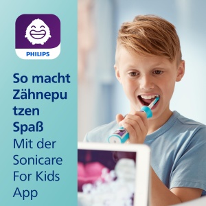 Philips Sonicare For Kids, periuta de dinti electrica sonica cu aplicatie, pentru copii de 3 ani si peste, cu SmarTimer si QuadPacer pentru curatare temeinica, turcoaz, model HX6322/04 - Img 4
