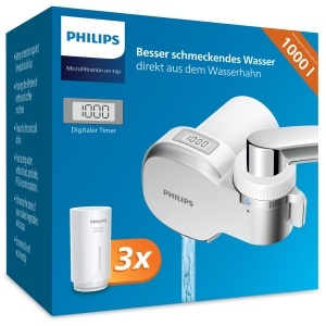 Philips Water Ontap Filter AWP3705P3/10 MICROFILTRARE cu AFISAJ DIGITAL si 3 cartuse de rezerva, capacitate de filtrare de 1000 L