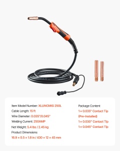Pistol de sudura VEVOR 250-A MIG cablu 46 m compatibil Lincoln Power MIG 200-255 - Img 7