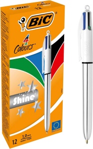 Pix BIC 4 Colours Shine, set 12 bucati, 4 culori, design metalic