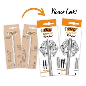 Pix BIC Cristal Metal ReNew, 2 bucati, negru si albastru, cu 4 refiluri - Img 2