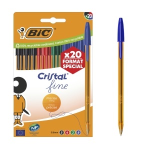 Pix BIC Cristal Original cu varf fin de 0,8 mm, 20 buc, diverse culori