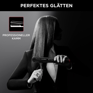 Placa de indreptat parul Rowenta x Karl Lagerfeld SF467L K/Pro Stylist, acoperire cu keratina si stralucire, functie ionica, placi de indreptare elastice, de la 140degC la 210degC, pieptene integrat, negru/rosu - Img 2