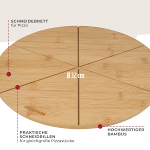 Placa de taiat pentru pizza Fackelmann din bambus, 32 cm, rezistenta la acizi, maro - Img 3