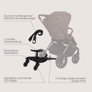 Placa de transport LIONELO Buggy Board 2-in-1 pentru carucior, cu scaun detasabil, roti LED, pana la 25 kg - Img 8