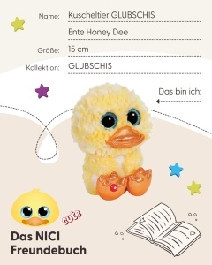 Plus de Jucarie NICI GLUBSCHIS Rata Honey Dee 15cm - Galben, Ochi Stralucitori - Img 6