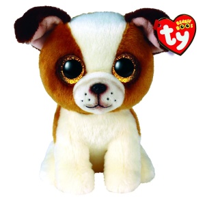 Plush Bulldog Hugo Ty Beanie Boo - 15 cm, Culoare Brun, Cu Ochi Stralucitori