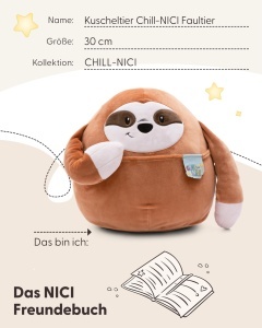 Plush NICI Chill Sloth 30cm Material moale si pufos Design cu buzunar ascuns - Img 5