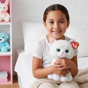 Plush Toy TY Beanie Boos Amelia - Pisica cu Ochi Stralucitori, 15 cm, AlbRoz - Img 2